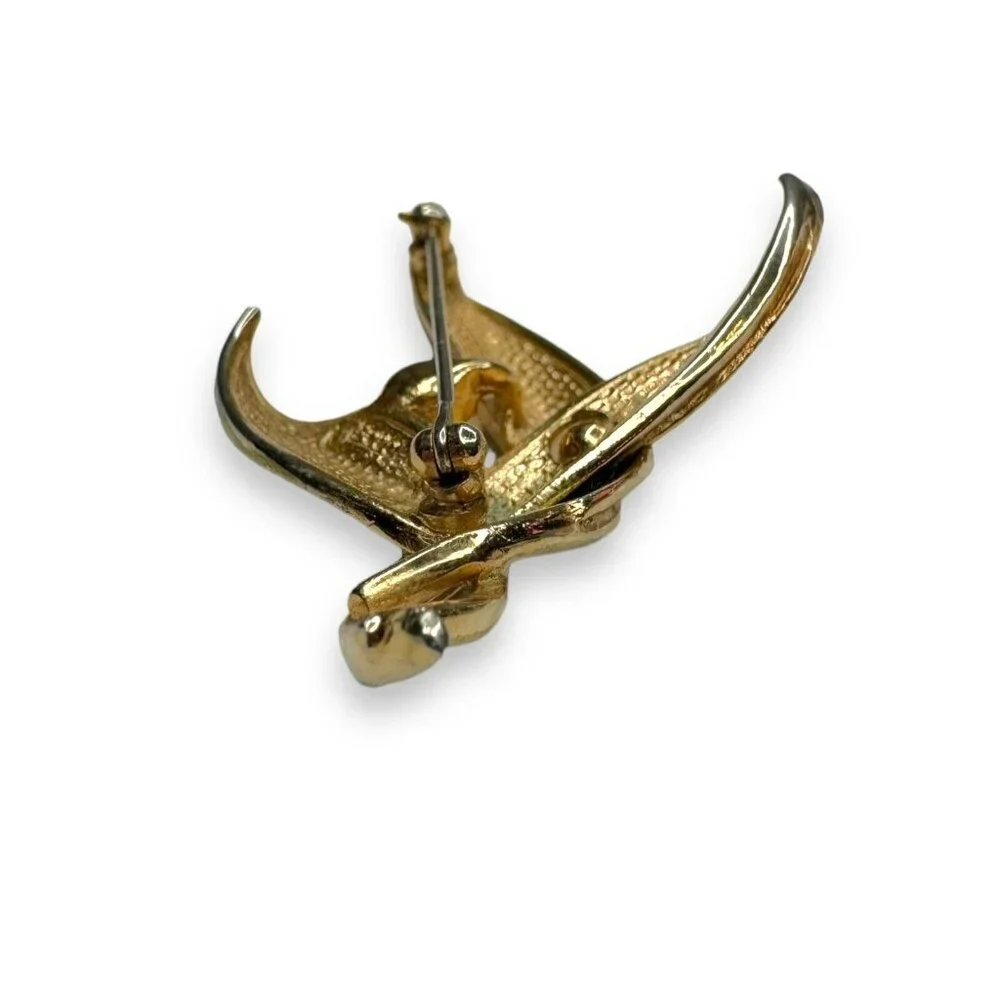 Vintage Boucher Gold Tone Leaf Brooch Faux Pearl Mid Century Modern 2.5